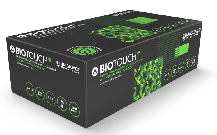 Bio Touch Black Nitrile Gloves PK 100 Size Medium